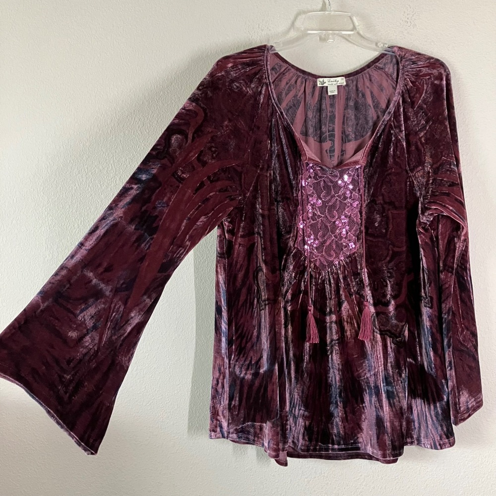 UNITY Velour Babydoll Top 2X Flare Sleeve Y2K Fairy Grunge Whimsigoth Purple - Picture 2 of 10
